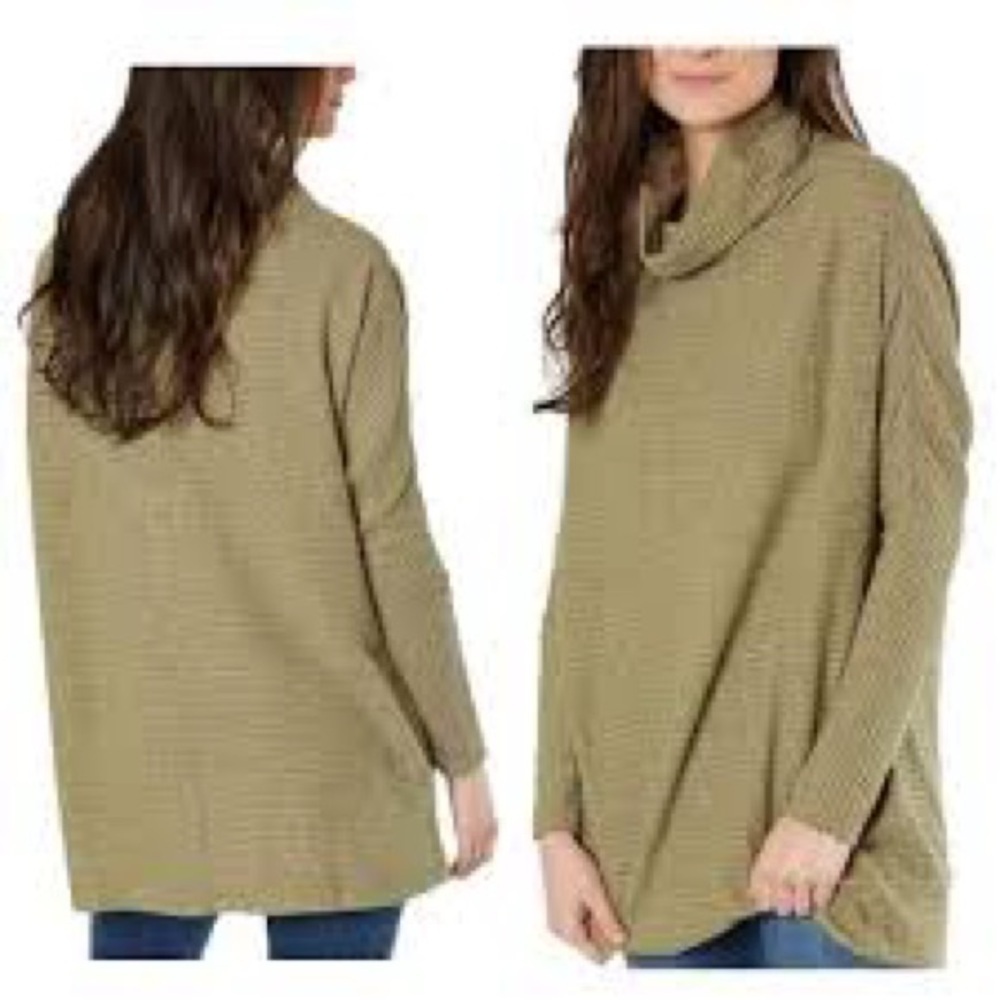 Free People We The Free Kitty Waffle Green Cowl Neck Sweater Oversized Knit